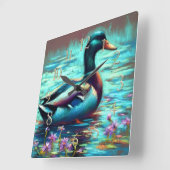 Hard Pastel Drawing Painting of a Mallard Duck Vierkante Klok (Hoek)