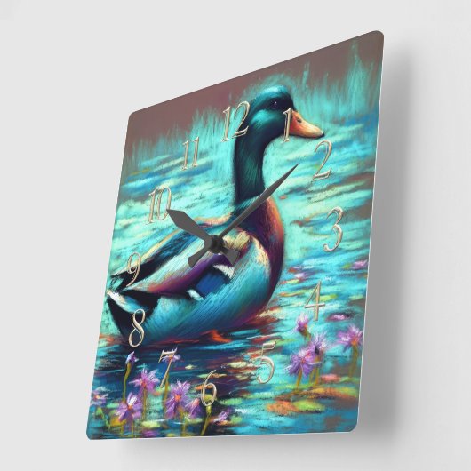 Hard Pastel Drawing Painting of a Mallard Duck Vierkante Klok (Hoek)