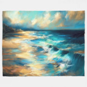 Hard Pastel Drawing Waves op een Strand Fleece Deken (Voorkant (Horizontaal))