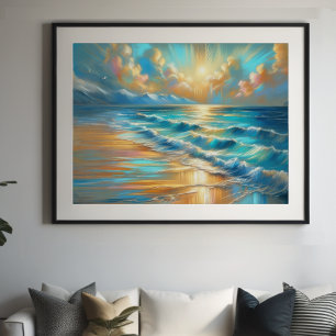 Hard Pastel Drawing Waves op een Strand II Poster
