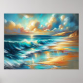 Hard Pastel Drawing Waves op een Strand III Poster (Voorkant)