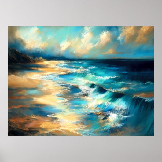 Hard Pastel Drawing Waves op een Strand IV Poster (Voorkant)