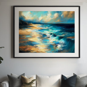 Hard Pastel Drawing Waves op een Strand IV Poster