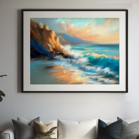 Hard Pastel Drawing Waves op een Strand Poster