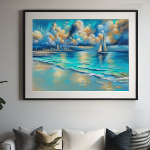 Hard Pastel Drawing Zeilboot Water Poster