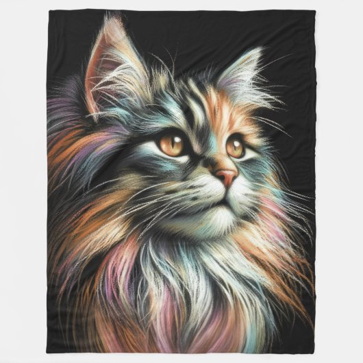 Hard Pastel Kat op Zwart Fleece Deken (Voorkant)