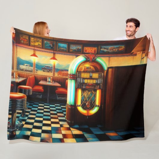 Hard Pastel Tekening 1950's Diner Jukebox Fleece Deken (In situ)