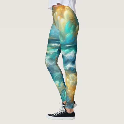Hard Pastel Tekening Abstracte Oceaan Leggings (Links)