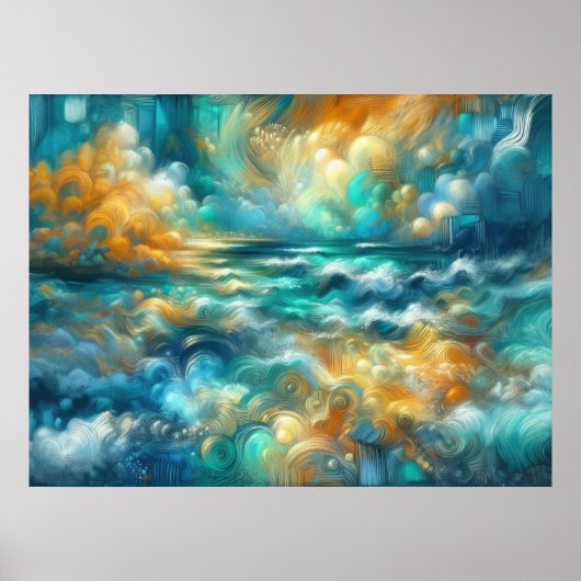 Hard Pastel Tekening Abstracte Oceaan Poster (Voorkant)