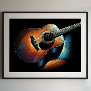 Hard pastel tekening akoestische gitaar poster