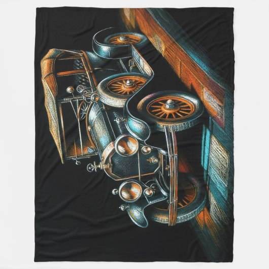 Hard Pastel Tekening Antiek Auto Fleece Deken (Voorkant)