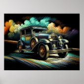 Hard Pastel Tekening Antiek Auto Poster (Voorkant)