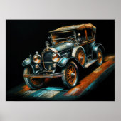 Hard Pastel Tekening Antiek Auto Poster (Voorkant)