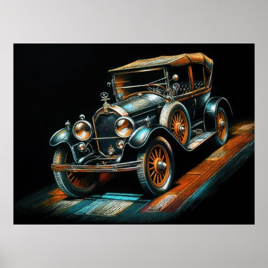 Hard Pastel Tekening Antiek Auto Poster (Voorkant)