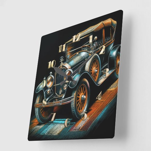 Hard Pastel Tekening Antiek Auto Vierkante Klok (Hoek)