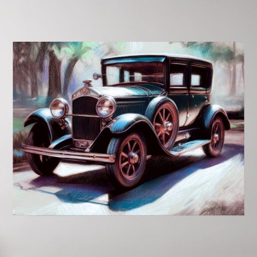 Hard Pastel Tekening Antiek Autobomen Poster (Voorkant)