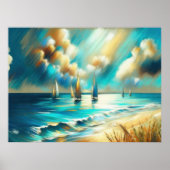 Hard Pastel Tekening Boten Water IV Poster (Voorkant)