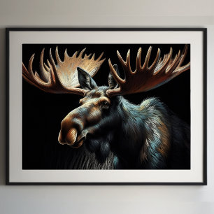 Hard Pastel Tekening Bull Moose Poster