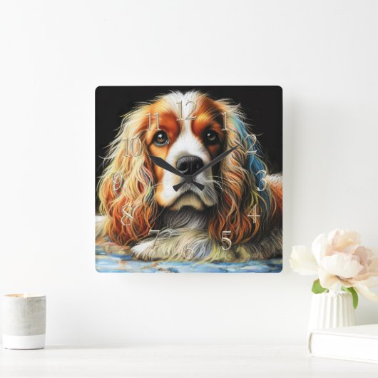 Hard Pastel Tekening Cocker Spaniel Hond Vierkante Klok (Huis)