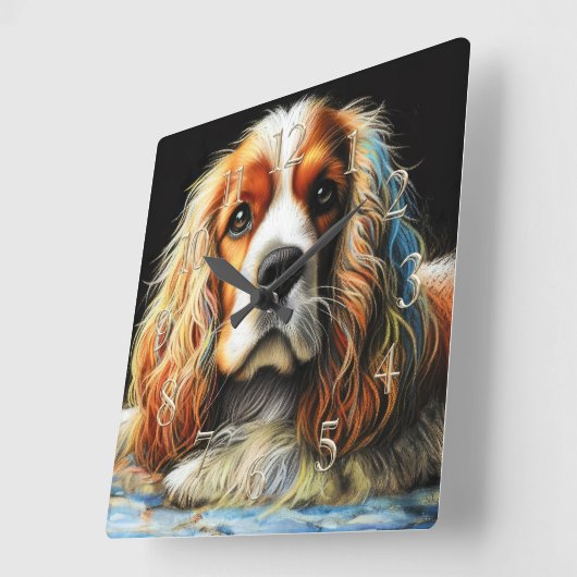 Hard Pastel Tekening Cocker Spaniel Hond Vierkante Klok (Hoek)