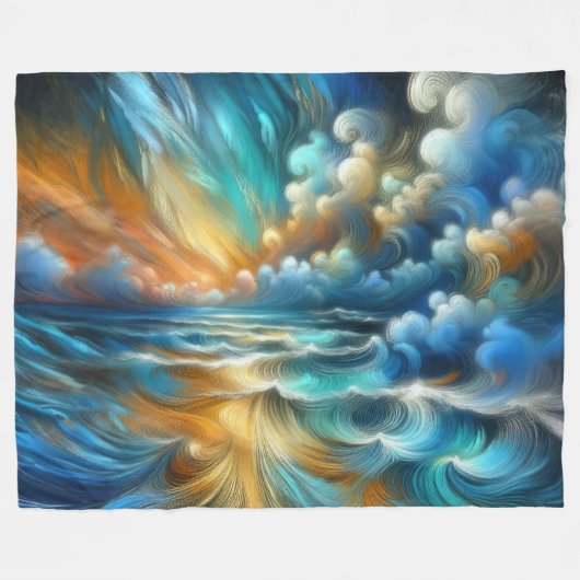 Hard Pastel Tekening Crashing Waves Fleece Deken (Voorkant (Horizontaal))