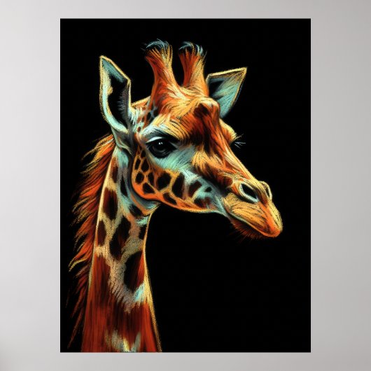 Hard Pastel Tekening Giraffe Poster (Voorkant)