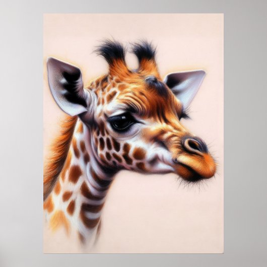 Hard Pastel Tekening Giraffe Poster (Voorkant)