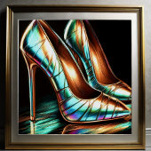 Hard Pastel Tekening Iriserende Hoge Hakken Vrouw Poster