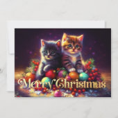Hard Pastel Tekening Kerst 2 Kittens Ornamenten Kaart (Voorkant)