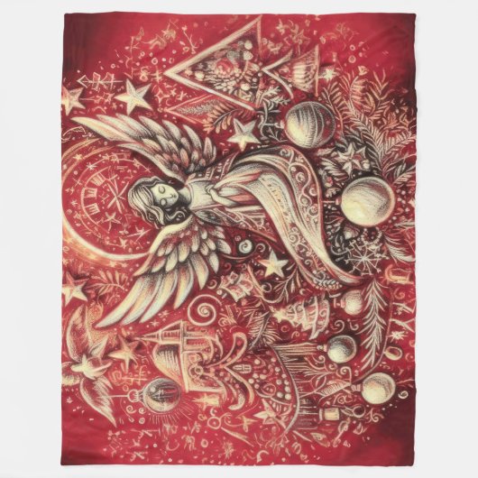 Hard Pastel Tekening Kerst Engel Fleece Deken (Voorkant)