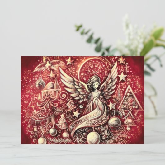 Hard Pastel Tekening Kerst Engel Kaart (Staand voorkant)