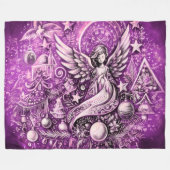 Hard pastel tekening Kerst engel Paars Fleece Deken (Voorkant (Horizontaal))