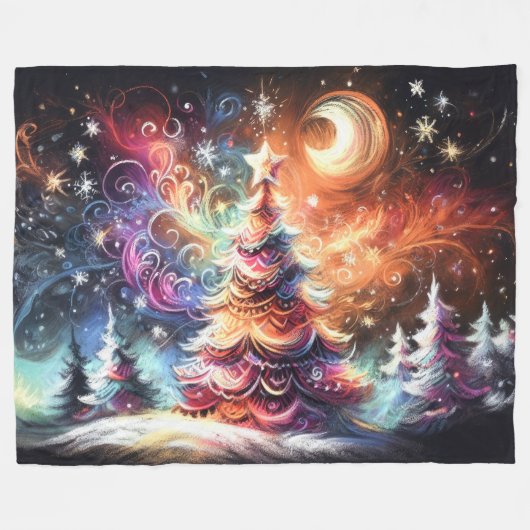 Hard Pastel Tekening Kerstbomen Whimsical Fleece Deken (Voorkant (Horizontaal))