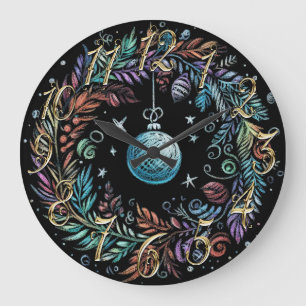 Hard Pastel tekening Kerstkrans Grote Klok