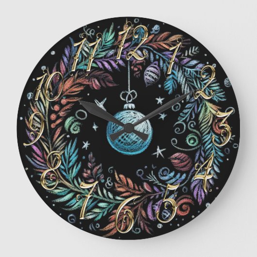 Hard Pastel tekening Kerstkrans Grote Klok (Voorkant)