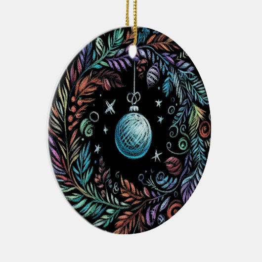 Hard Pastel tekening Kerstkrans Keramisch Ornament (Rechts)