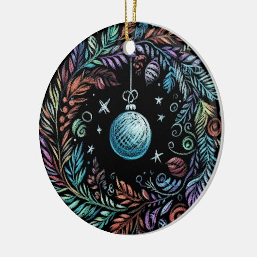 Hard Pastel tekening Kerstkrans Keramisch Ornament (Links)