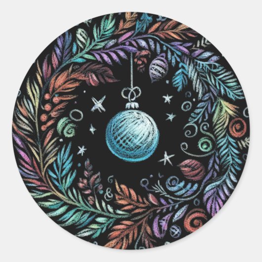 Hard Pastel tekening Kerstkrans Ronde Sticker (Voorkant)