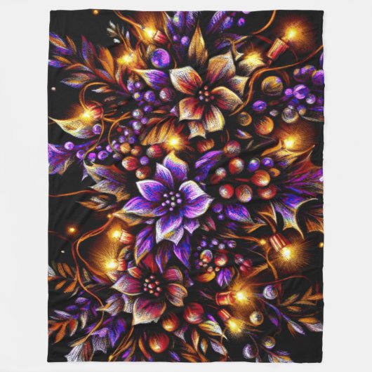 Hard Pastel Tekening Kerstmis Bloemen Lichten Fleece Deken (Voorkant)