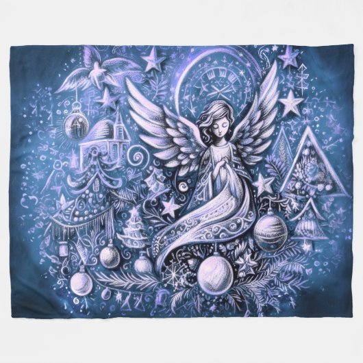 Hard Pastel Tekening Kerstmis Engel Blauw Fleece Deken (Voorkant (Horizontaal))