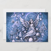 Hard Pastel Tekening Kerstmis Engel Blauw Kaart (Voorkant)