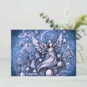 Hard Pastel Tekening Kerstmis Engel Blauw Kaart (Staand voorkant)