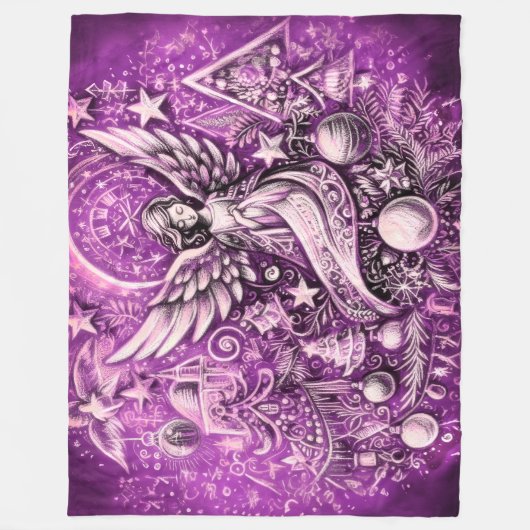 Hard Pastel Tekening Kerstmis Engel Paarse Fleece Deken (Voorkant)