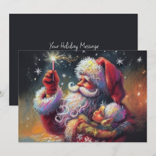 Hard Pastel Tekening Kerstmis Kerstman Vakantie Feestdagenkaart (Voorkant / Achterkant)