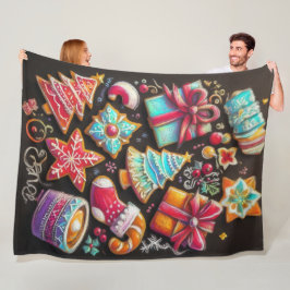 Hard Pastel Tekening Kerstmis Motief Vakantie Cook Fleece Deken