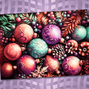 Hard Pastel Tekening Kerstmis Motieven Paarse Perz Kaart