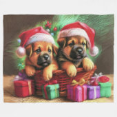 Hard Pastel Tekening Kerstmis Puppies Fleece Deken (Voorkant (Horizontaal))
