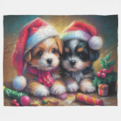 Hard Pastel Tekening Kerstmis Puppies Fleece Deken (Voorkant (Horizontaal))