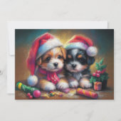 Hard Pastel Tekening Kerstmis Puppies Kaart (Voorkant)