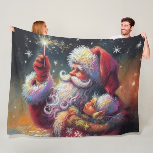 Hard Pastel Tekening Kerstmis Santa Baby Elf Fleece Deken (In situ)